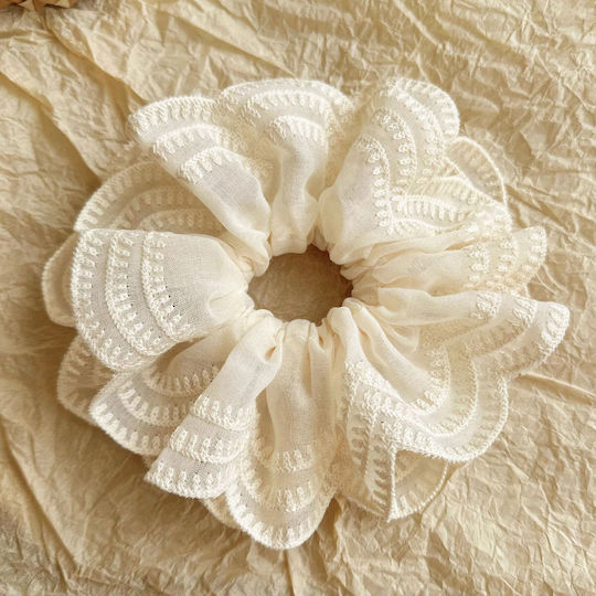 Classic Scrunchie Vintage Embroidered Hair Chic Beige