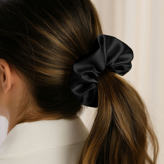 Класически Ластик За Коса Scrunchie От Обикновен Сатен Минималистичен Черен