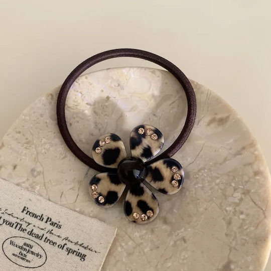 Casual Elastic Nacreous Flower Hair Contemporary Leopard Pattern Beige