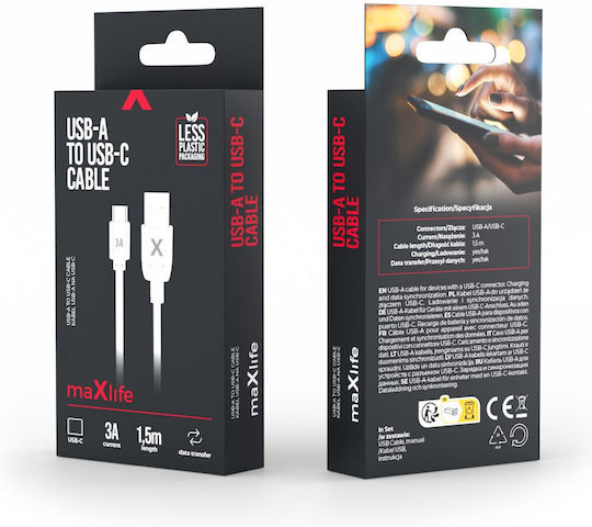 Maxlife USB 2.0 Cable USB-C male - USB-A Λευκό 1.5m