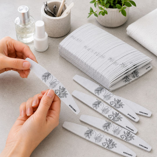 Set 100 Fișe Pentru Unghii Zola Subțiri Curbate Granulație 100/180 Zebra Formă Manichiură Pedichiură