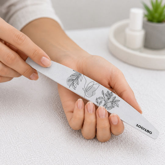 Set 100 Fișe Pentru Unghii Zola Subțiri Curbate Granulație 100/180 Zebra Formă Manichiură Pedichiură