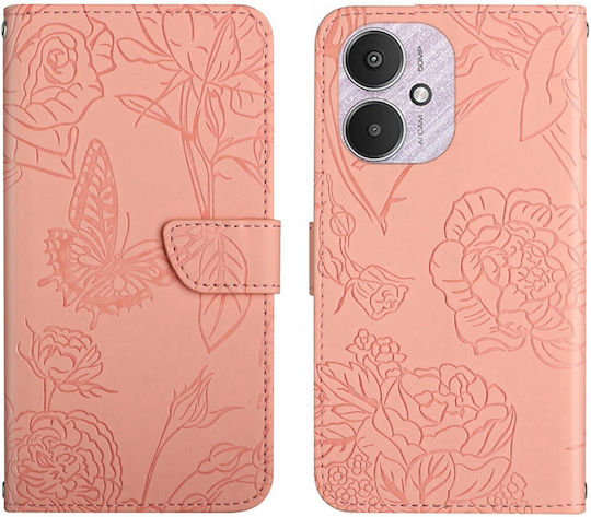Tel1 Xiaomi Poco C65 Xiaomi Redmi 13c 4g/5g Skin Feel Butterfly Embossed Book Case Pink