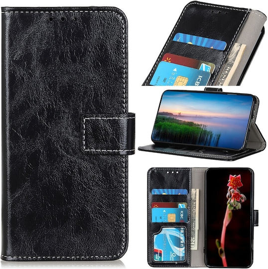 Tel1 Huawei P Smart 2021 Retro Crazy Horse Handyhülle Buch Schwarz