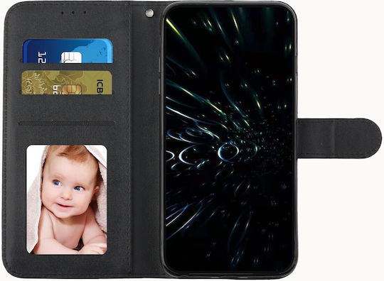 Tel1 Xiaomi Poco C65 Xiaomi Redmi 13C 4G 5G Stitching Calf Texture Buckle Book Case Black