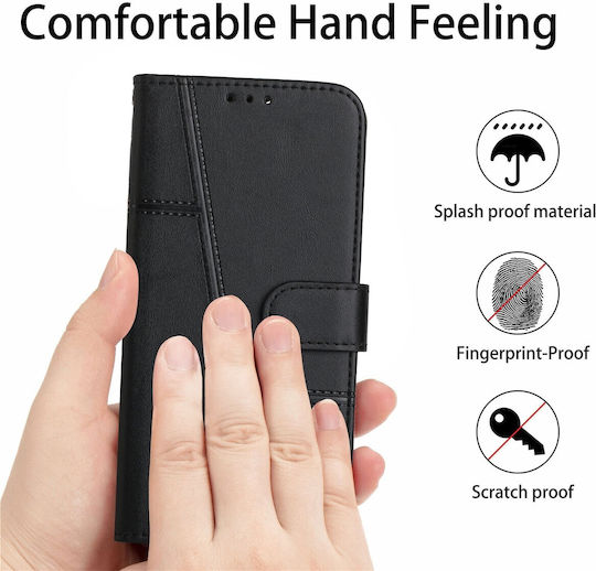 Tel1 Xiaomi Poco C65 Xiaomi Redmi 13C 4G 5G Stitching Calf Texture Buckle Book Case Black