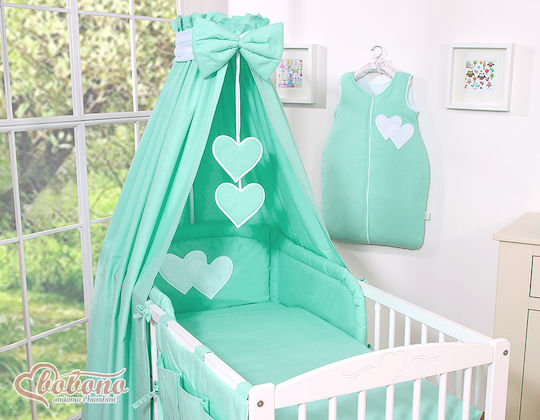 Bobono Crib Set Mint Hearts 5 Pieces