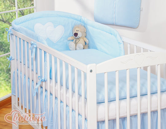 Bobono Crib Set Blue Hearts And Stripes 3 Pieces