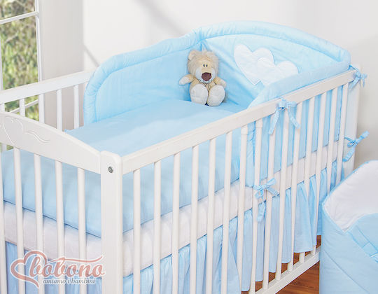 Bobono Crib Set Blue Hearts And Stripes 3 Pieces