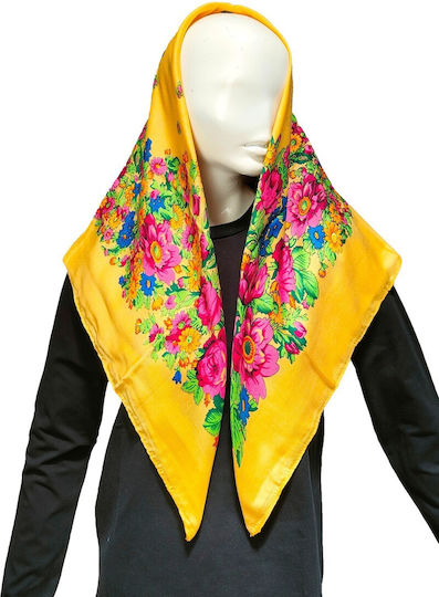 Traditional Headscarf Thrace Multicolor Floral 90x90cm Mark196 Yellow
