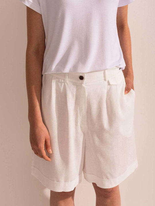Damen Bermudas Leinen Weiße