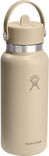Hydro Flask Wide Flex Bottle Thermos Stainless Steel 946ml Oat with Straw and Handle