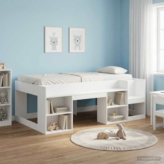 Kinderbett Einzel mit Stauraum Weiß für Matratze 90x200cm