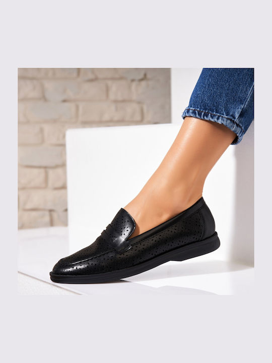 Damen Mokassins in Schwarz Leder