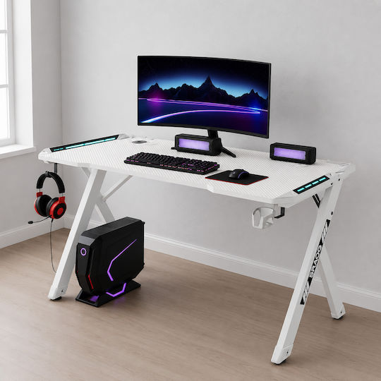 Γραφείο Gaming D2107 με LED & USB θύρες 140x60x74εκ. Λευκό