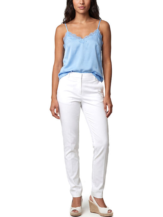 Women Twenty-29 Satin Sleeveless Top with V-Neckline Light Blue