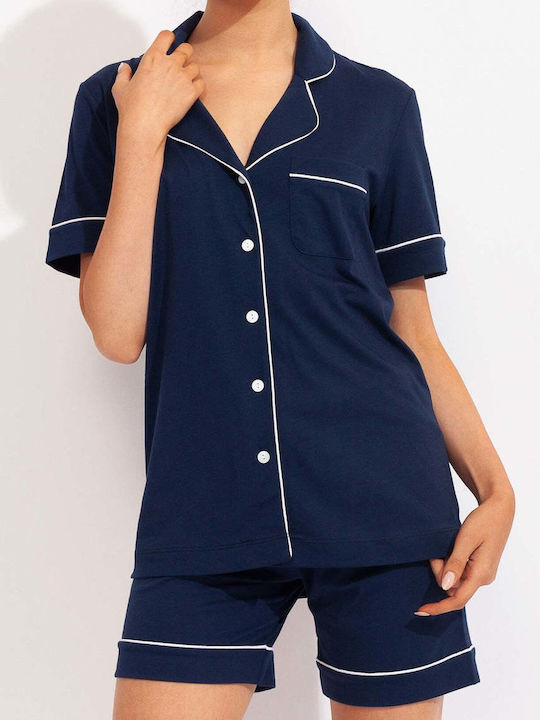 Sofiaman Sofiaman Sommer Damen Schlafanzug Set Marineblau
