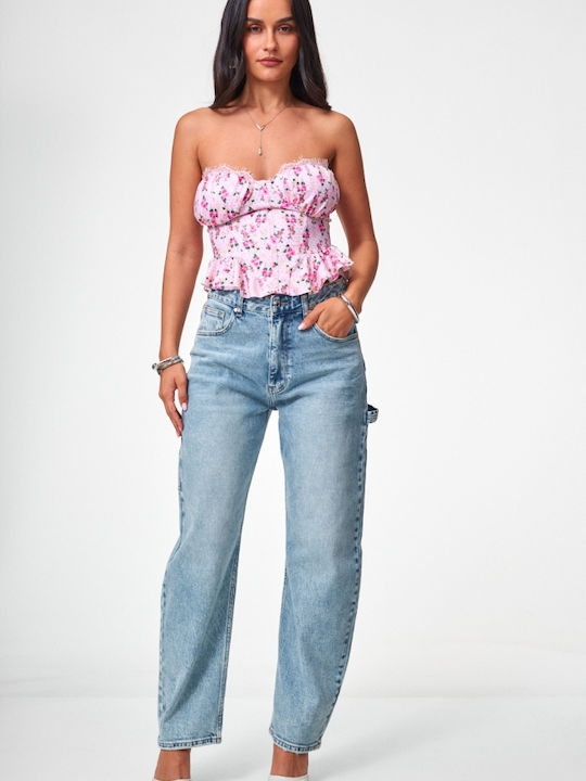 Women's Crop Top Floral Pink