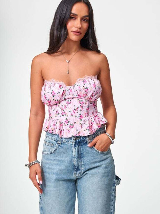 Women's Crop Top Floral Pink