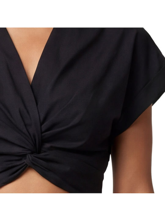 Women Twenty-29 Crop Cotton Sleeveless Top with V-Neckline Black