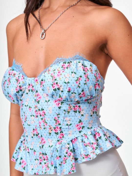 Women's Crop Top Floral Light Blue