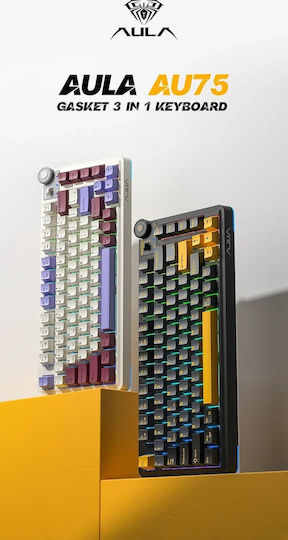 Aula AU75 Ασύρματο Gaming Πληκτρολόγιο 75% με RGB φωτισμό (Αγγλικό US) Turmeric Yellow