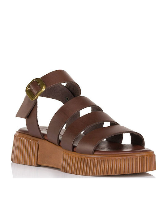Leder Flache Sandalen Für Damen Braune