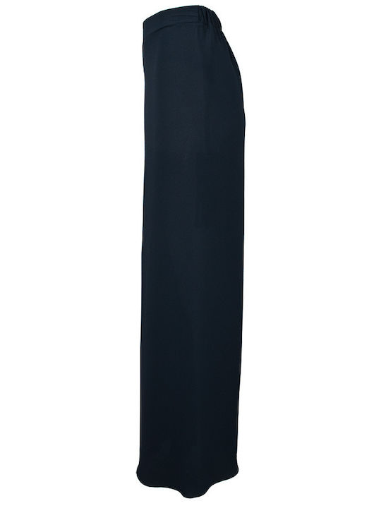 Women's High Rise Crepe Flared Trousers with Rubber Band Blue