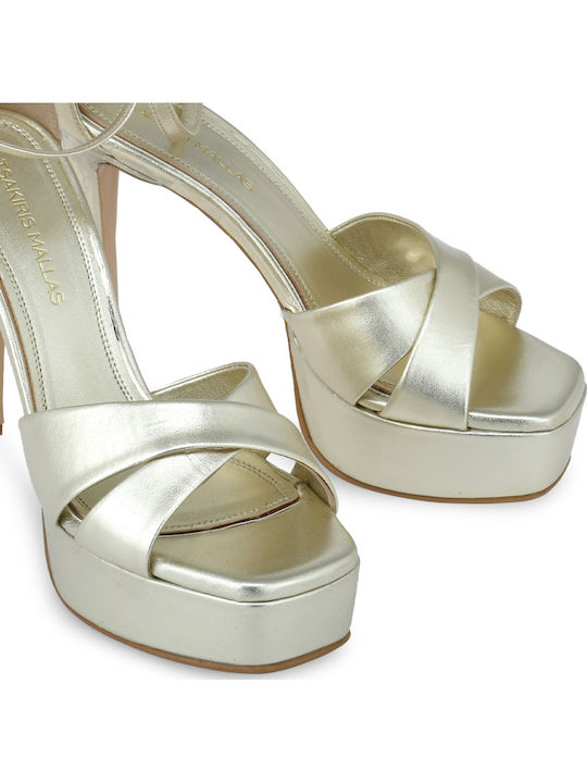 Damen Sandalen Aus Leder Gold