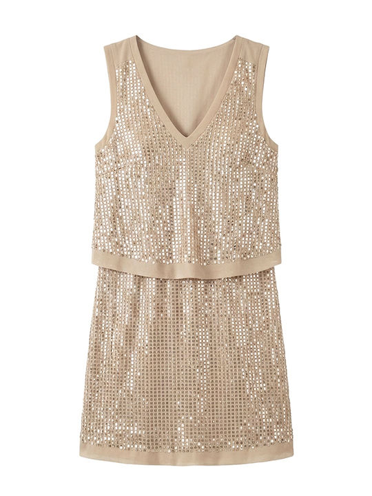 Summer Mini Evening Dress Beige Gold
