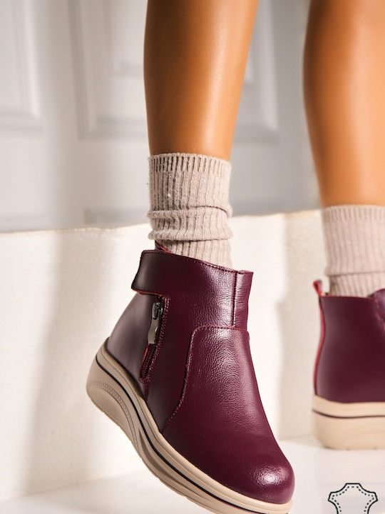 Ghete de Piele Dama cu Platformă Burgundy