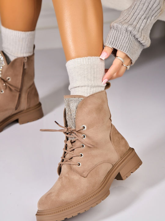 Suede Stiefeletten Damen mit Plattform Khaki