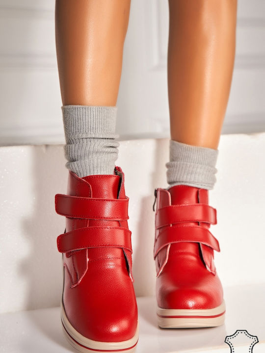 Leder Damen Stiefeletten Rot