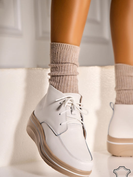 Leder Damen Stiefeletten mit Plattform Weiß