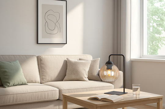Light Home Lampă de Masă pentru Soclu E27 cu Abajur Negru și Bază