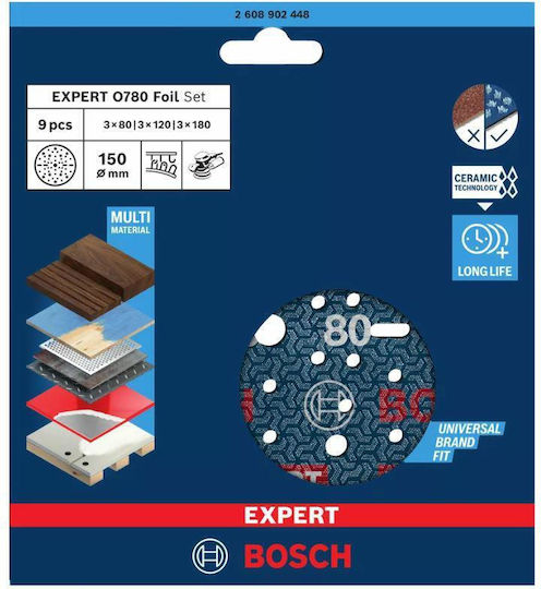 Bosch Bosch Schleifpapiere Exzenterschleifer Blatt K180 150x150mm Set 9 Stück