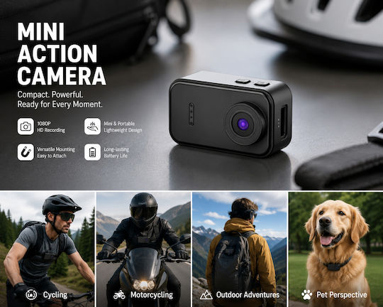 Mini FDF2 128GB Action Camera Full HD (1080p) με Οθόνη Μαύρη