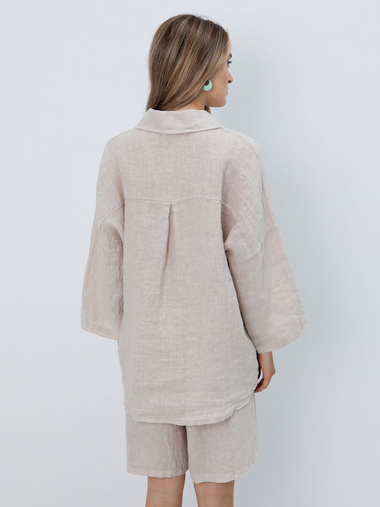 Long Sleeve Women's Linen Shirt Beige