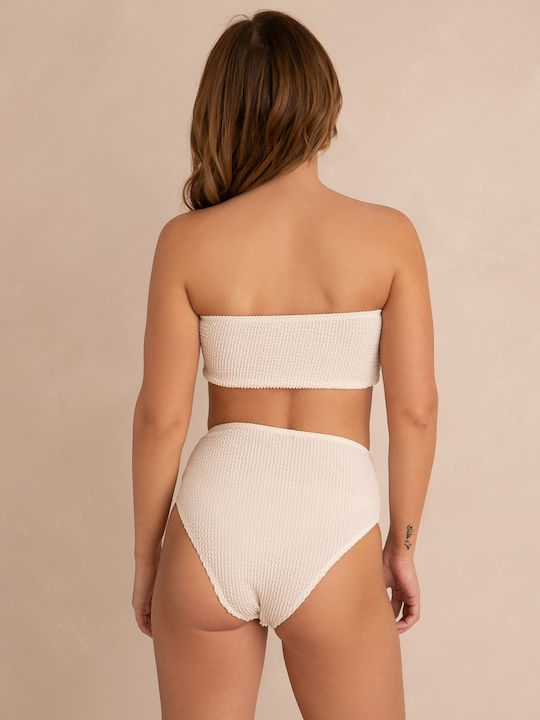 Bikini Set Strapless High Waist Slip Gofre Ivory Size M Cream
