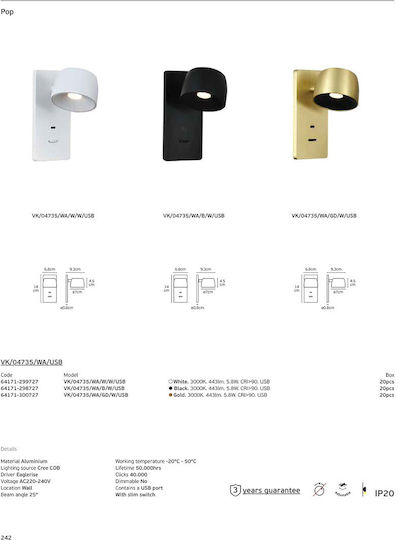 VK Lighting Wall Lamp with Integrated LED and Warm White Light Gold