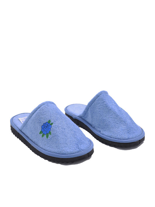 Closed-Toe Terry Women's Light Blue Slippers
