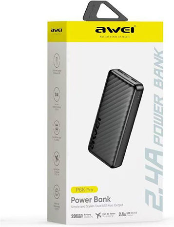 Awei P6K Pro Power Bank 20000mAh with 2 USB-A Ports Black