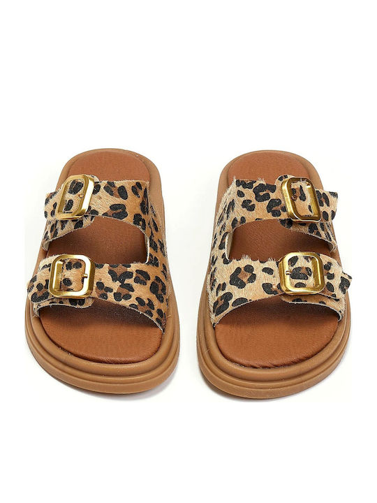 Leather Women's Flat Sandals 1809NK-Leopard