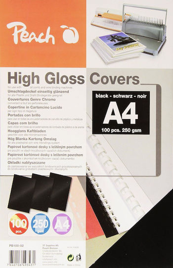 Peach Bookbinding Cover Pages Sheets Laminates A4 High Gloss Black 100 Pieces Pb100-02