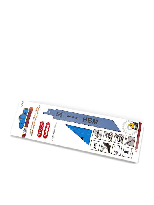 Set Of Metal Jig Saw Blades 150mm 18 Tpi Hbm 5 Pieces