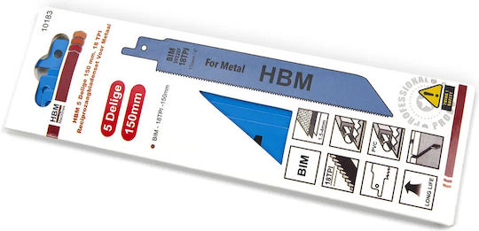 Set Of Metal Jig Saw Blades 150mm 18 Tpi Hbm 5 Pieces