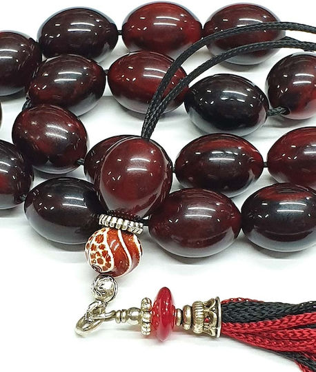 Roloi Komboloi Worry Beads with 17 Resin Beads Length 34cm Burgundy