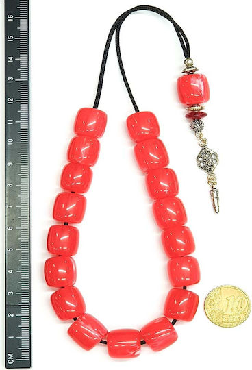 Roloi Komboloi Worry Beads with 17 Resin Beads Length 29cm Red