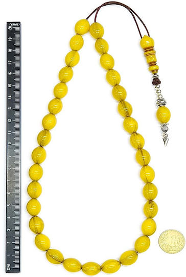 Roloi Komboloi Worry Beads with 33 Beads Made of Mastic Length 39cm Yellow