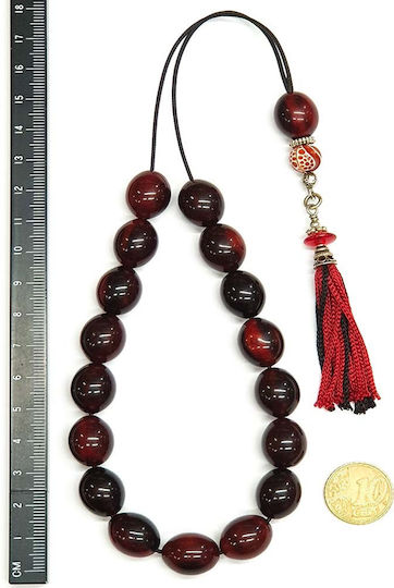 Roloi Komboloi Worry Beads with 17 Resin Beads Length 34cm Burgundy